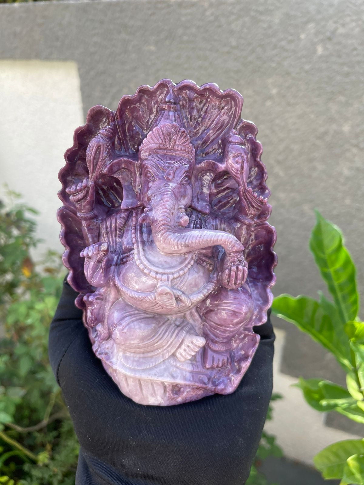 Green aventurine Hanuman and lavender Ganesh