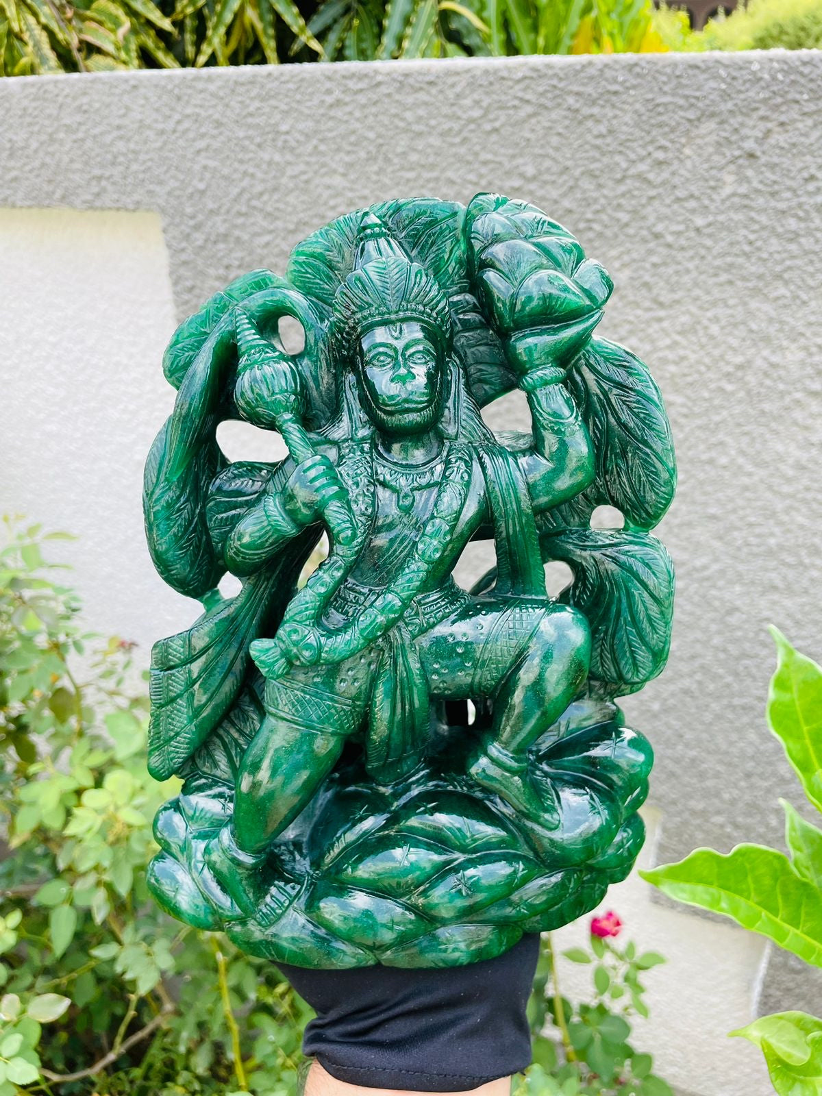 Green aventurine Hanuman and lavender Ganesh