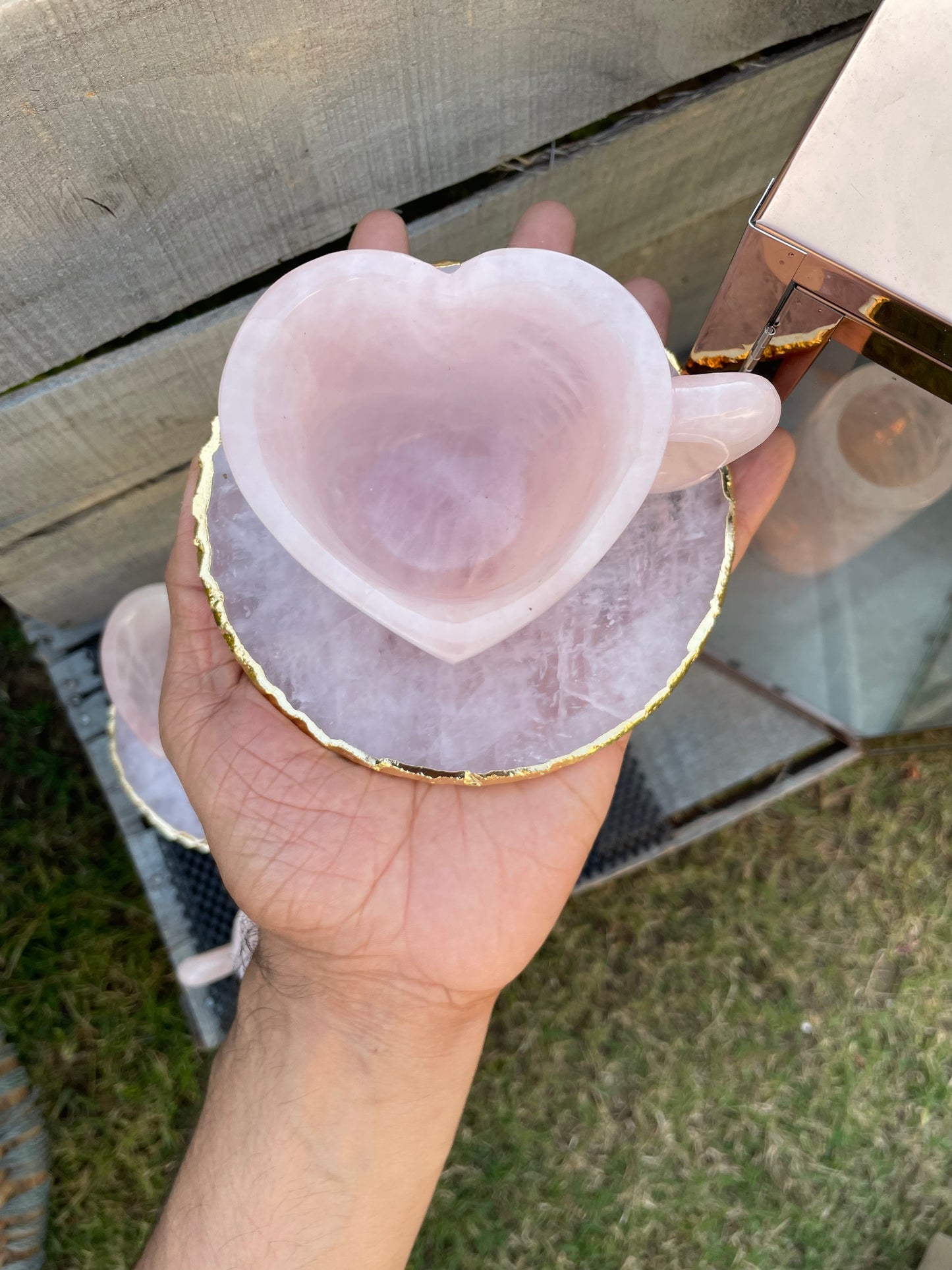 Rose quartz Heart shape cups and coasters