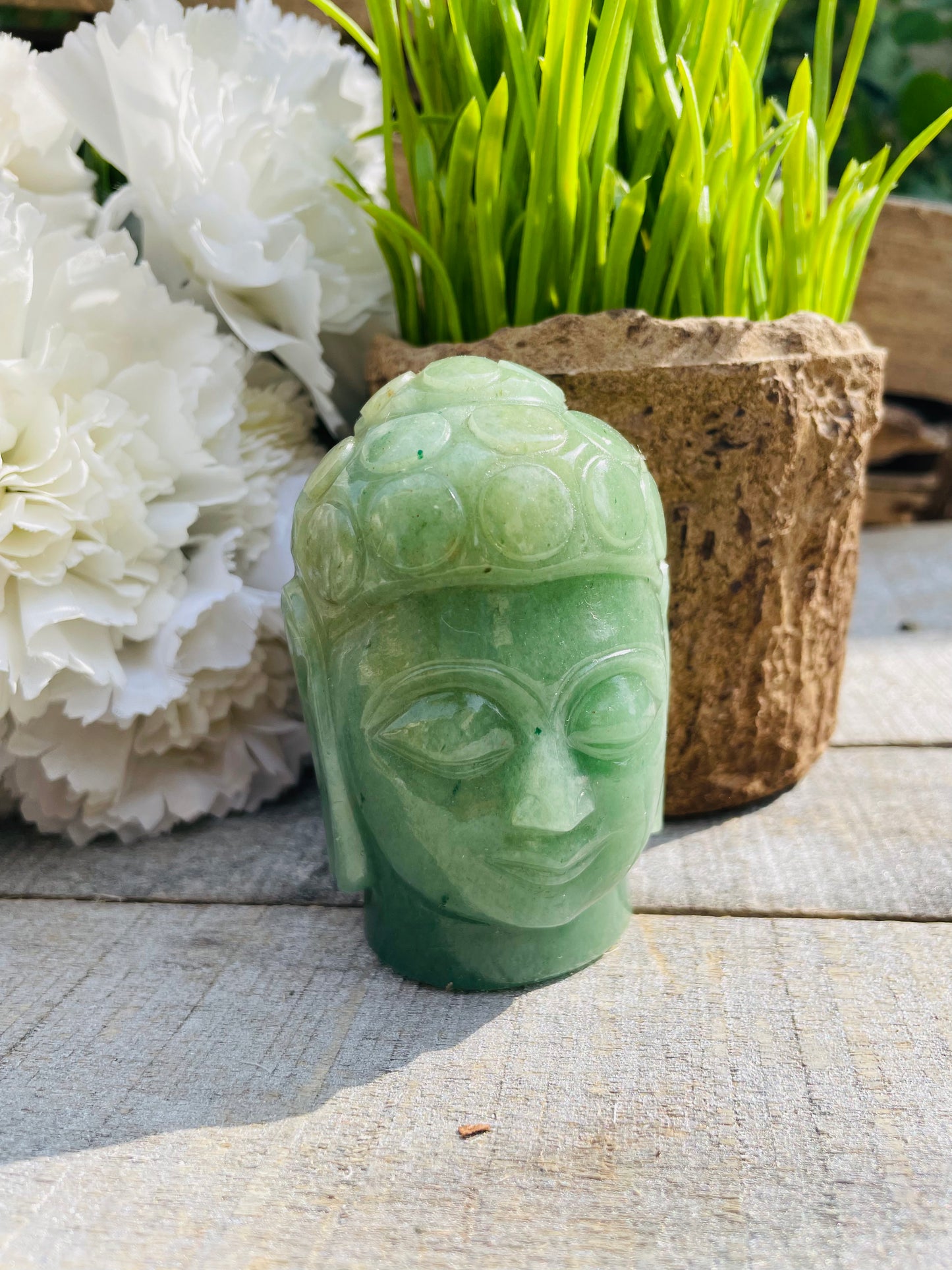 Buddha head in Green Aventurine