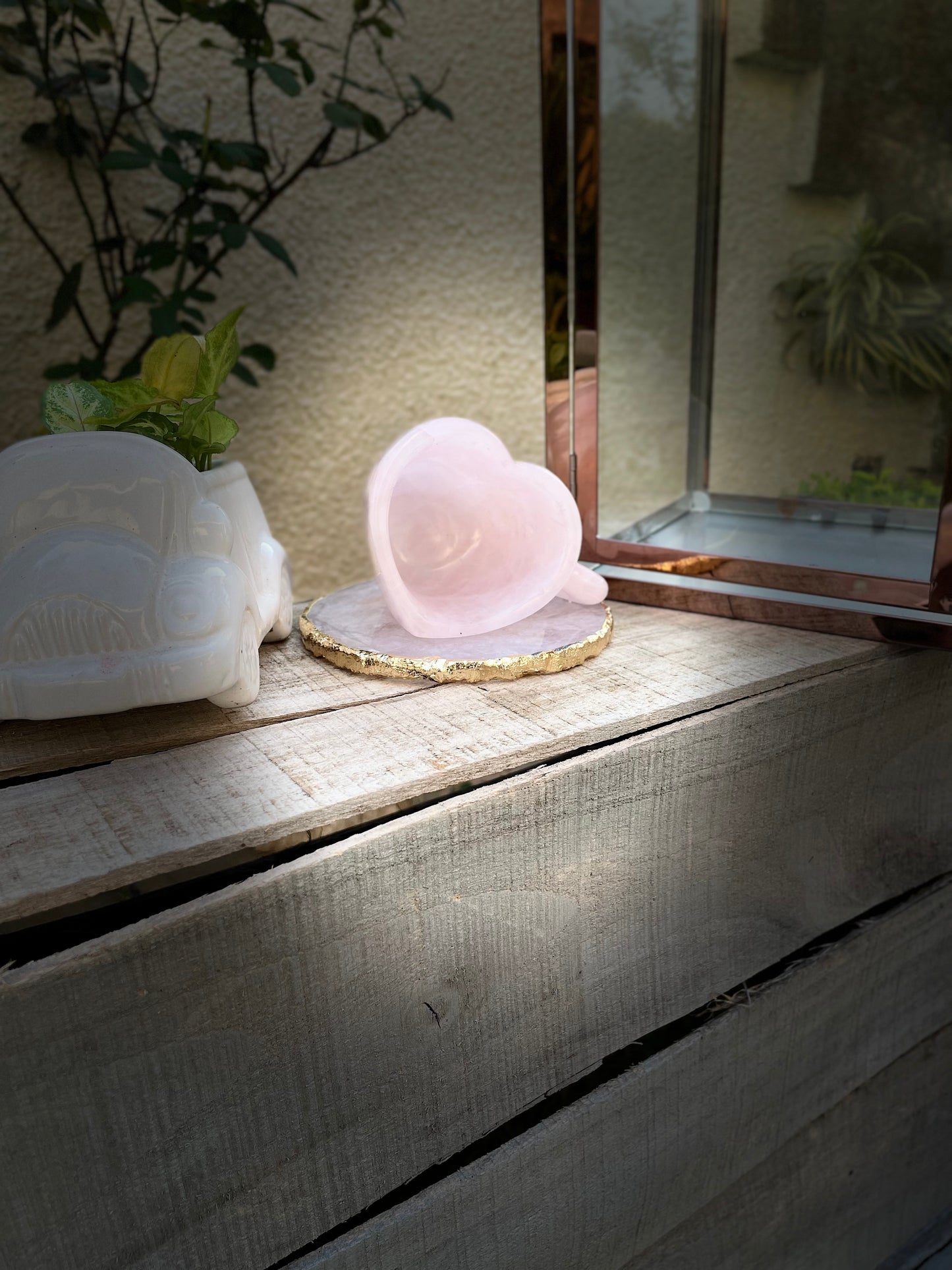 Rose quartz Heart shape cups and coasters