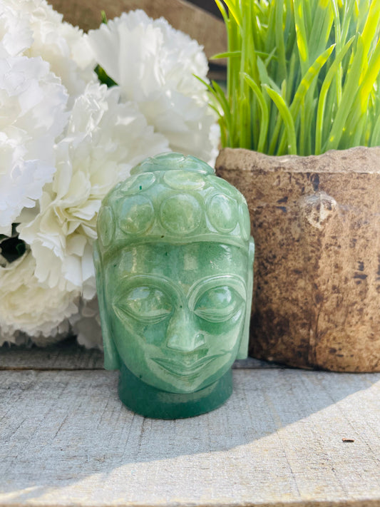 Buddha head in Green Aventurine