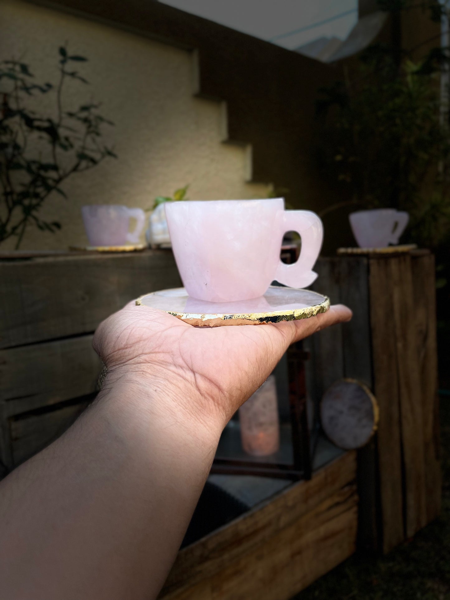 Rose quartz Heart shape cups and coasters