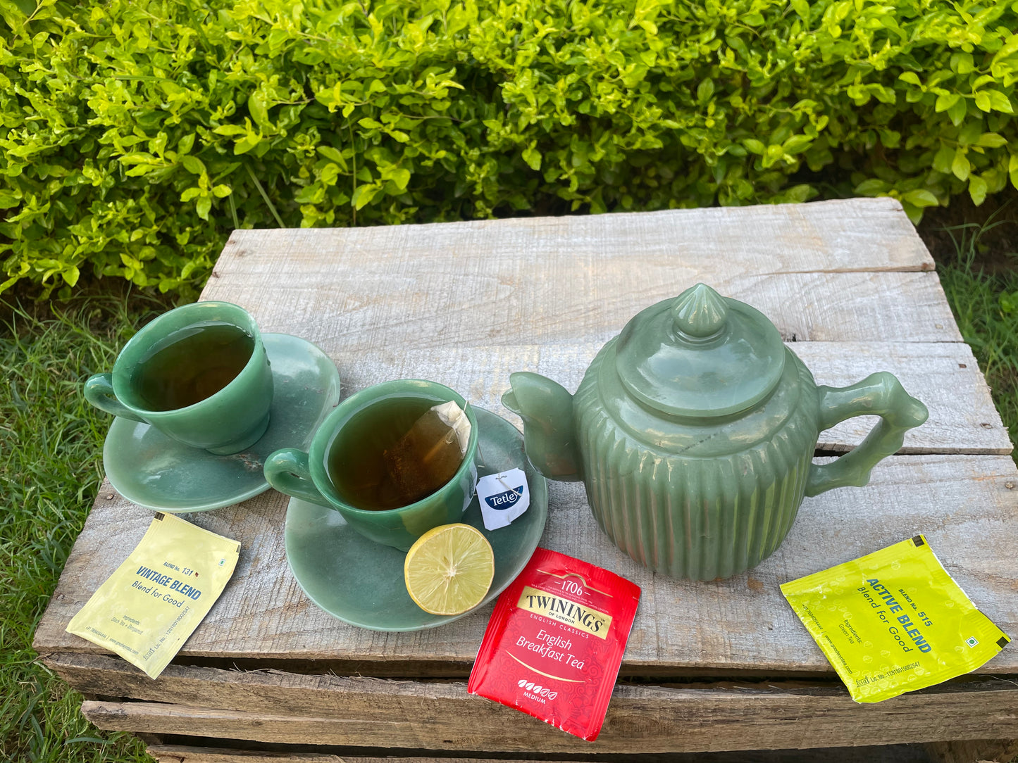 Green Aventurine Tea set with kettle