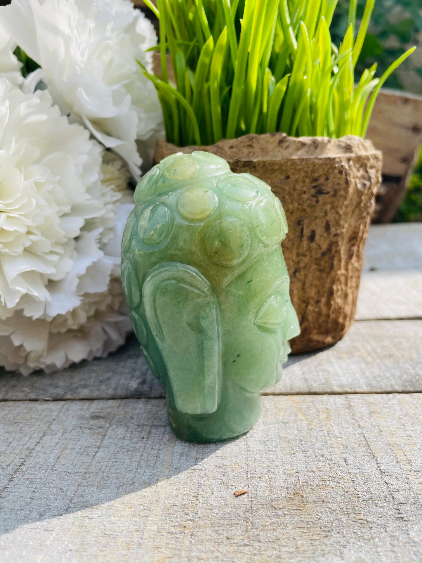 Buddha head in Green Aventurine