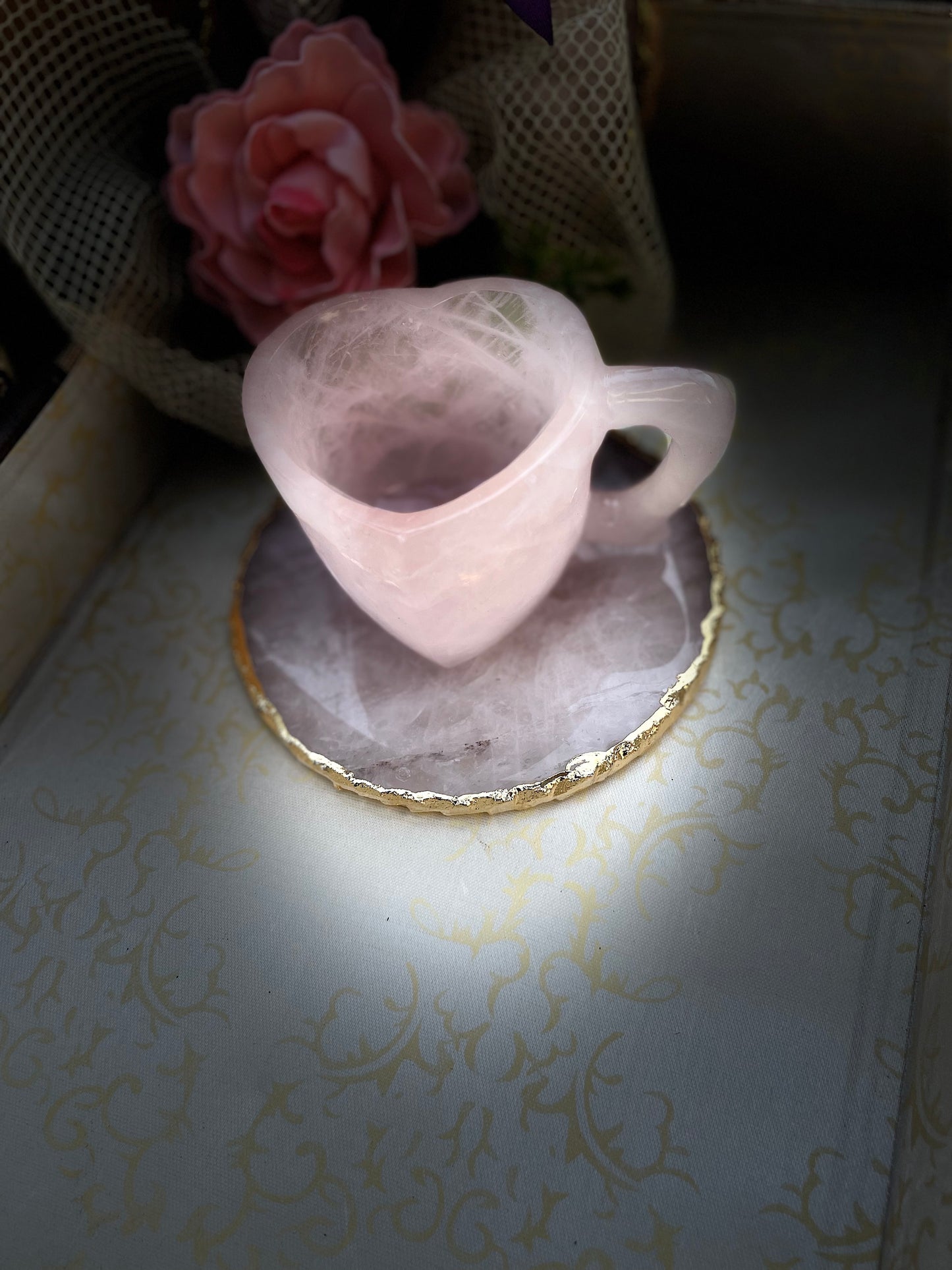 Rose quartz Heart shape cups and coasters