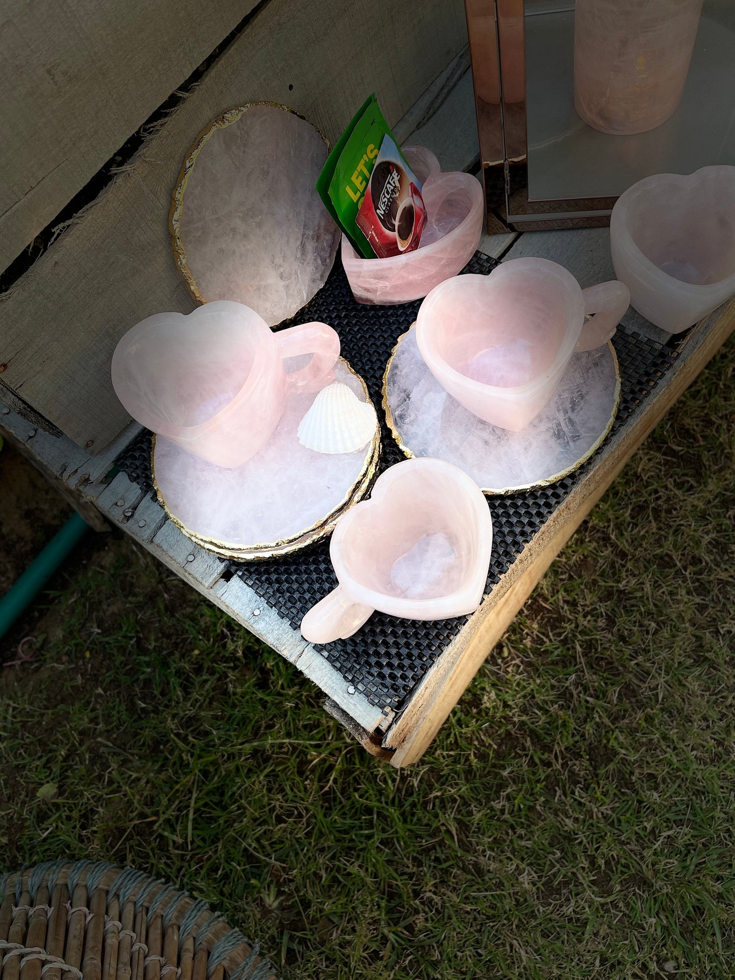 Rose quartz Heart shape cups and coasters