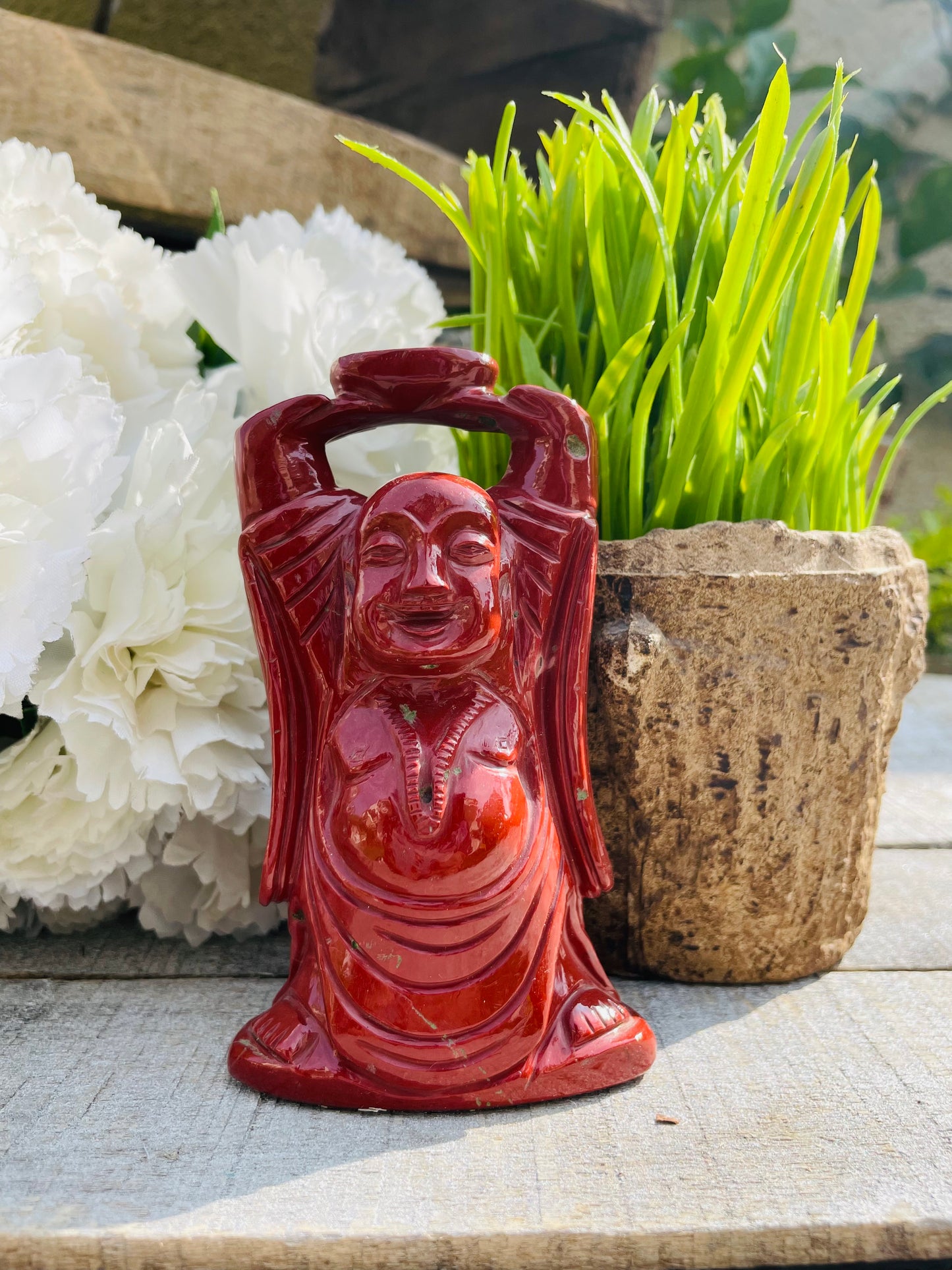 Laughing Buddha in Red Jasper