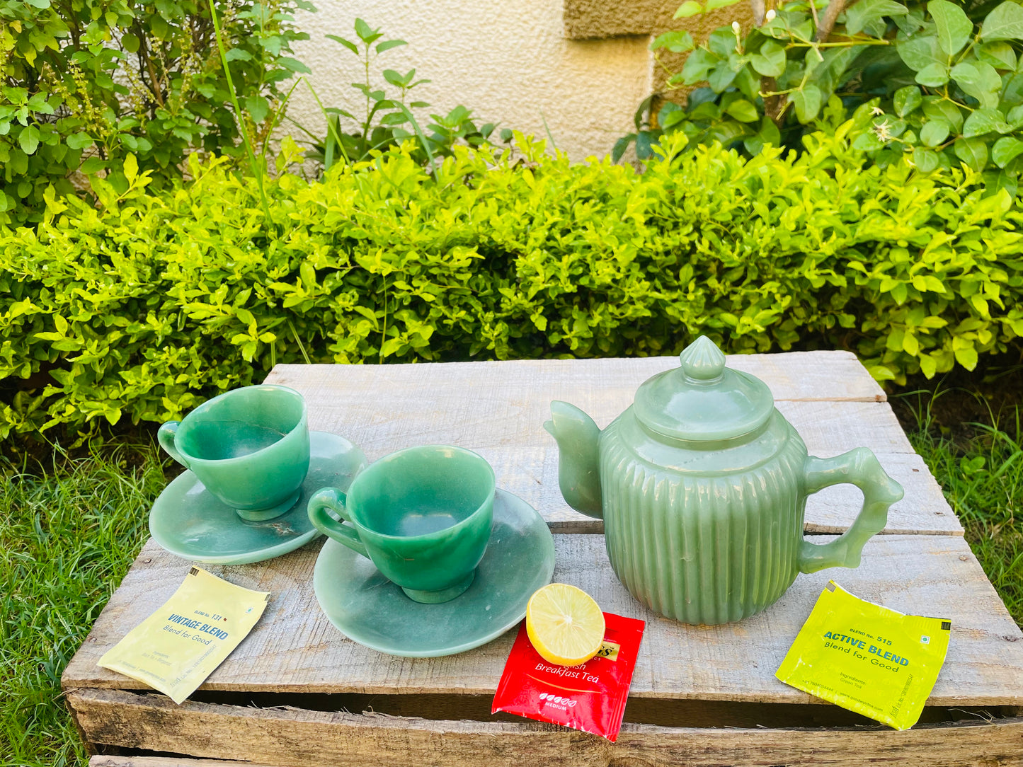 Green Aventurine Tea set with kettle