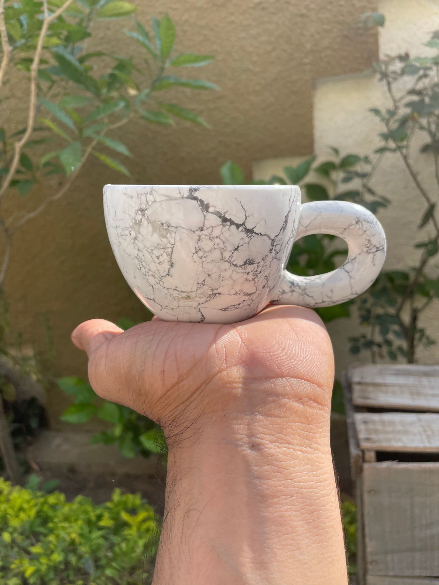 Howlite cup with white quartz coaster