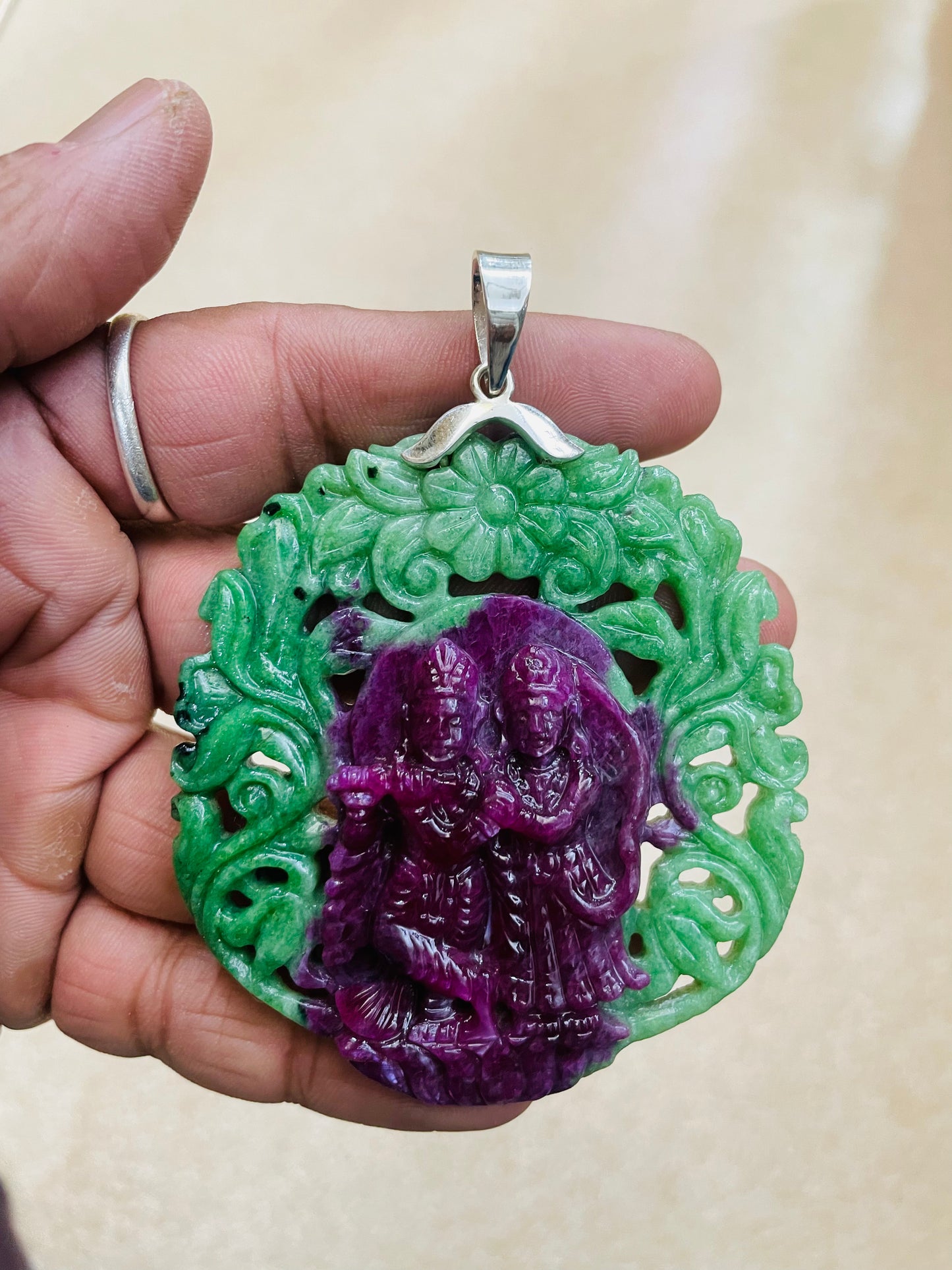 Ruby zoisite Radha Krishna pendant