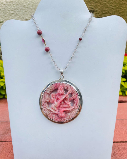 Thulite Saraswati pendant